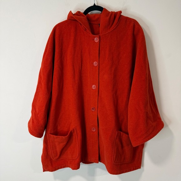 Eileen Fisher Jackets & Blazers - Eileen Fisher Womens Melton Hooded Wool Jacket 2X Orange Red Italian Fabric